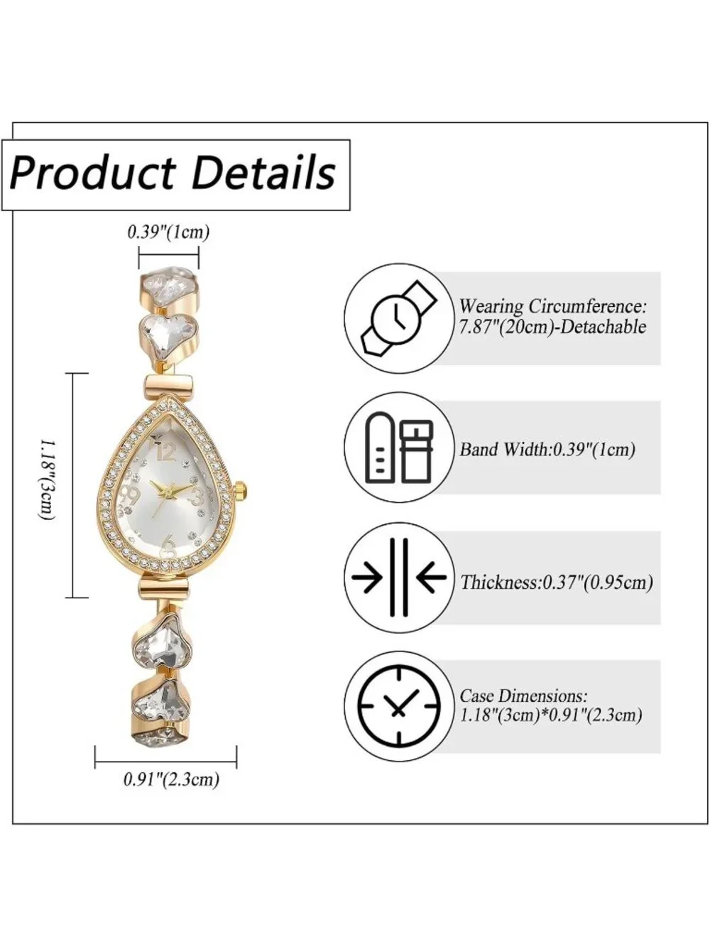 Women's White Crystal Teardrop Rhinestone Dial Ultra-Thin Metal Wrist Watch